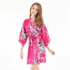 Bühnenkleidung Satin-Bademäntel für Frauen Traditionelle japanische Yukata-Nachtwäsche Kurze sexy Dessous V-Ausschnitt Kimono-Kleid mit Gürtel