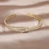 Bangle 14k Real Gold Lating Exquisite AAA Luxury Full Circon Knot Браслет элегантный женский свадебный открытие Регулируемое 0627