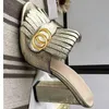 Klassische Designer-Damen-Halbhausschuhe aus Rindsleder, Wildleder, dicke Absätze, Metall-Slides, Damenschuh, Strand, faule Sandalen, Schuhe mit hohen Absätzen, große Größe 35–42 mit Box