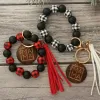 Leopard Wood Beads Bracelet Keychain Women Leather Tassel Wristlet Key Chain for gift MAMA Letters DHL