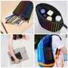 Bags Vertical Rainbow Fold Pencil Case Red Blue Purple Green Stripes University Cool Standing Pencil Box For Teens Pen Organizer