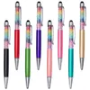 Pennor 10st/Lot grossistgåvor Pekskärm Rainbow Crystal Pen Glitter Färgglada skrivande metallbollspennor med anpassning