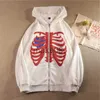 Erkek Hoodies Tişörtü Moda İskelet Hoodies Kadın Gotik Siyah Zip Up Büyük Boy Kazak Bayanlar Retro Harajuku Kapşonlu Ceket Streetwear J230629