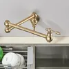 Bathroom Sink Faucets Brushed Gold Foldable Pot Filler Tap Wall Mounted Kitchen Faucet Single Cold Water Kitchen Tap Rotate Folding Spout For Kitchen 230628