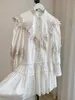 Повседневные платья Женское белое мини-платье с большим кукольным воротником и тяжелой вышивкой с длинным рукавом-фонариком
