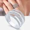 Rings Fashion Female Silver Geometric Line Irregular Multilayer for Women Inlaid Cubic Wedding Jewelry