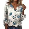 Blusas femininas camisa de manga longa floral feminina solta e estilo casual chiffon padrão impresso respirável confortável topo