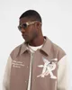 Männer Brief Stickerei Unisex Designer Übergroße Hip Hop Varsity Baseball Jacke Leder Ärmel Lose Fit Mantel Oberbekleidung