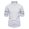 Printemps et été chemise à col montant coupe ajustée pour hommes coton et lin décontracté mode chemise à manches longues pour hommes