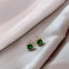 Boucles d'oreilles à tige petit et exquis émeraude Zircon carré tempérament rétro de la corée du sud pour femmes fille cadeau