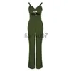 Women's Jumpsuits Rompers Women Solid Elegant Sexy Cris Cross Lace Up Back Hollow Out Crop Top Straight Elastic Waist Jumpsuit J230629