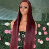 150%Density 26Inch Wine Red Soft Long Silky Straight Natural Hairline Glueless Lace Front Wig For Women