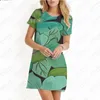Günlük Elbiseler Moda İlkbahar/Yaz kadın Elbisesi Parçalanmış Çiçekler Payetler 3D Baskı Plaj Etek Yuvarlak Yaka Kısa Kollu A-line