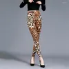 Leggings femininas LJCUIYAO Calças femininas cintura alta com estampa de leopardo skinny treino lápis lápis calças femininas de corrida elástica de poliéster