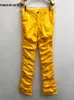 Мужские брюки Mauroicardi Spring Autumn Yellow Blue Shiny Reflective Stretchy Soft PVC Faux Leather Stacked Pants for Men Y2K Streetwear 230628