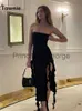 Party Dresses Tawnie Fringe Sexy Strapless Backless Midi Dress for Women 2023 Summer Club Party Outfits Frill Hem Slit Dresses Y2K Clothes x0629
