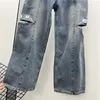 23SS Fw Calças Jeans Femininas Com Letras Bordadas Meninas Novo Algodão Vintage Passarela Marca Hole Cowboy Outwear Jeans Longo Calças Retas Macacões