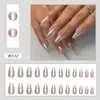 Valse Nagels 24 stks Lange Amandel Franse Zilveren Liefde Hart Bloem Frosting Druk Op Nep Nials DIY Manicure Afneembare