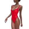 Traje de baño para mujer, Bikini con tirantes ajustables, traje de baño sólido de una pieza, traje de baño pequeño de pecho fruncido, traje de baño de vendaje con realce y espalda descubierta