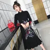 Этническая одежда, современный китайский Cheongsam Qipao, женское восточное платье, черная вышивка, церемония реформации, ретро халат, винтажная Femme TA1440