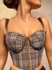 Party Jurken Plaid Corset Top Bustier Top Vrouwen Backless Corset Top Slanke Mouwloze Tank Top Strap Camis Party Club Sexy Outfits Y2K Kleding x0629