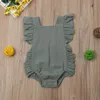 Rompertjes Merk born Peuter Kinderen Baby Meisjes Romper Ruches Korte mouw Effen Ruglooze Riem Jumpsuits Katoen Effen Playsuit 230628