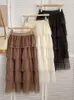 Skirts Korean Mesh Cake For Women A-line Tulle Elastic High Waist Midiskirt Girls Ladies Summer Mid-calf Skirt Drop