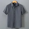 Herren-Freizeithemden, Herren, Leinen, Sommer, atmungsaktiv, kurzärmelig, Umlegekragen, Strand-Stil, einfarbig, Retro-Tops, Chemise