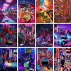 Night Neon City Street Canvas målning affisch 80s Illustration Fantasy Car AE86 Anime Art Wall Pictures For Boys Game Room Decor Home Decor No Frame W06