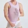 Regata masculina YUFEIDA Camisolas masculinas Sexy malha transparente Músculo transparente Colete masculino Camisa fitness sem mangas Clubwear Singlet