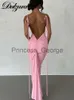 Abiti da festa Dulzura Sexy Y2K Abiti senza maniche Backless Lace Up Halter Increspato Bodycon Maxi Abiti 2023 Club Festa di compleanno Elegante x0629