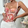 Women Floral Print Summer Camisole Fashion Casual Ins Bohemian Korean Tops Y2K Slim Vintage Irregular Zipper Camis Pink
