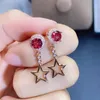 Kolczyki Dangle żyrandol naturalny Red Red Garnet Star Dropeusz 1CT 2CTS Kamień szlachetny na biżuterię 925 Srebrny srebrny J21537