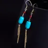 Boucles d'oreilles à tige 2023 fait à la main Style chinois rétro Turquoise baril perle femme 925 argent rouge Agate Long gland oreille crochets femmes