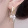 Stud Oorbellen Trend Imitatie Parel Dangle Earring Voor Vrouwen Licht Luxe Zirconia Tarwe Mode Elegante Sieraden Geschenken Bijoux