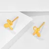 Studörhängen solid 999 24k gul guldfjärilkvinnor
