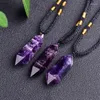 Pendant Necklaces Natural Crystal Amethyst Energy Column Healing Gemstone Necklace Magic Wand Point Jewelry