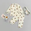Piżama 1-6y Kids Pajama Sets Sets Baby Boys Gryls Upalar Niedźwiedź nadrukowane klapy z długim rękawem długie spodnie Dzieci Pajama Nighwear 230628