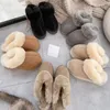 Vrouwen Echt Lederen Slipper Pluizige Winter Warm Huis Platform Geen Achter Elastische Riem Slippers Kastanje Dikke Bodem Sliders