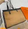 مصمم Rive Gauche Beach Tote Bag Women Canvas and Weave Leather سعة كبيرة حقيبة يد فاخرة للتسوق حقيبة يد علوية كتان للسفر حقيبة محفظة حقائب اليد 103837