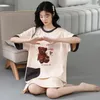 Women's Sleepwear Summer Cartoon Printing Knitted Kawaii Girls Sleep Dress Womens Nightgowns Nighttie Pink Sleepshirts Ladies Dresses Home