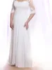 Plus Size Beach Wedding Dresses 2023 Hot Selling Ny anpassad golvlängd Halvhylsa Chiffon Spets Modest Bridal Clowns Vestidos de Novia W601