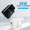 PD 20W 18W Fast Charger QC3.0 Typ C Snabbladdare 2 Port USB Adapter US EU UK Plug Wall Charger för flera telefonmodeller