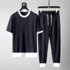 Men S Tracksuits 2023 Summer T Shirt Pants Ice Silk Suit Two Pieces Set Thin Casual Sports Man Fashion Sweatpants Plus Size 230629