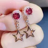 Kolczyki Dangle żyrandol naturalny Red Red Garnet Star Dropeusz 1CT 2CTS Kamień szlachetny na biżuterię 925 Srebrny srebrny J21537