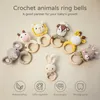 Rattles Mobiles Bopoobo 1pc Baby Rattles Crochet Bunny Rattle Toy Wood Ring Baby Teether Rodent Baby Gym Mobile Rattles born Educational Toys 230628