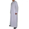 Abbigliamento etnico musulmano islamico per uomo tinta unita bianco girocollo maniche lunghe abiti Arabia Saudita Dubai Qatar Casual Jubba Thobe Taglie forti