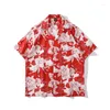 Camicie casual da uomo E-BAIHUI Red Vintage For Floral Men Print Japan Style Manica corta Blu Allentato Estate Abbigliamento maschile Top