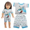 Pop Accessoires Leuke Kat Animal Shark Tshirtshorts Kleding Set Pyjama Fit Voor Amerikaanse 18 Inch Meisje En 43 Cm baby Geboren Og Speelgoed 230629