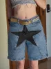 QNPQYX nouvelles femmes cinq branches étoile Patchwork Denim Shorts été nouvelle marée Streetwear contraste couleur taille haute jean court